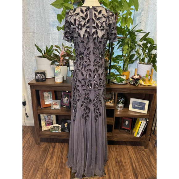 Women's Adrianna Papell Beaded Moonscape Maxi Dress US 6 Grey Black - Picture 8 of 13
